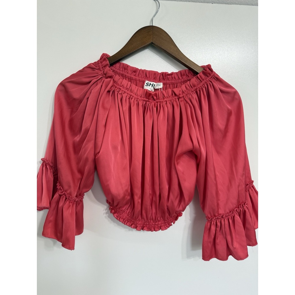 Shug Crop Top Watermelon Doris‎ NWT$248 Large Off Shoulder - Picture 2 of 8